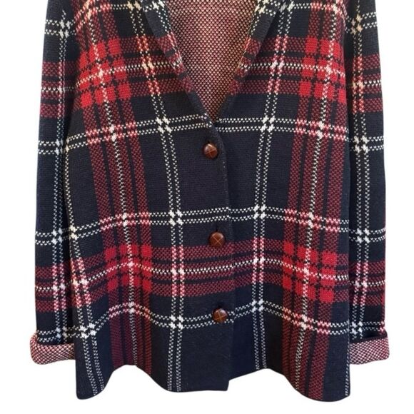 Vintage Pendleton 100% Merino Wool Plaid-Cardigan/ Sweater w/ Leather Buttons XL - Picture 7 of 8